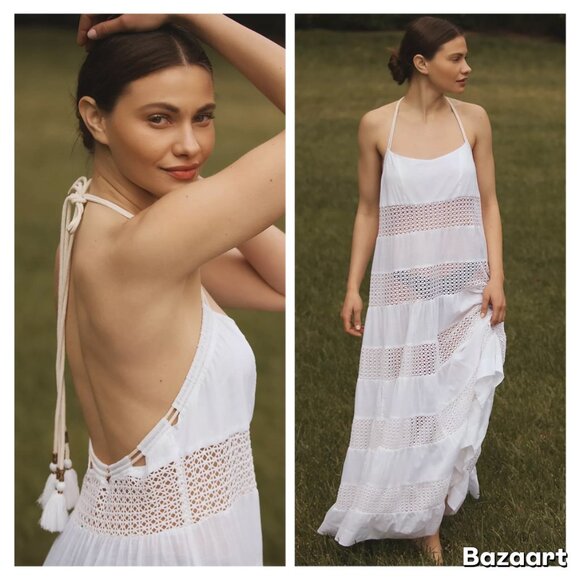 NWT Anthropologie Sheer Lace Tiered Maxi Dress - Picture 1 of 5